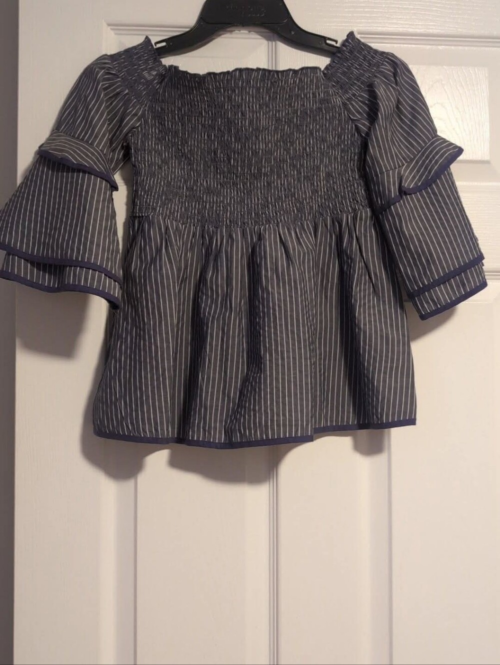 American Eagle Striped Off-the-Shoulder Smoked Bell Sleeve Blouse